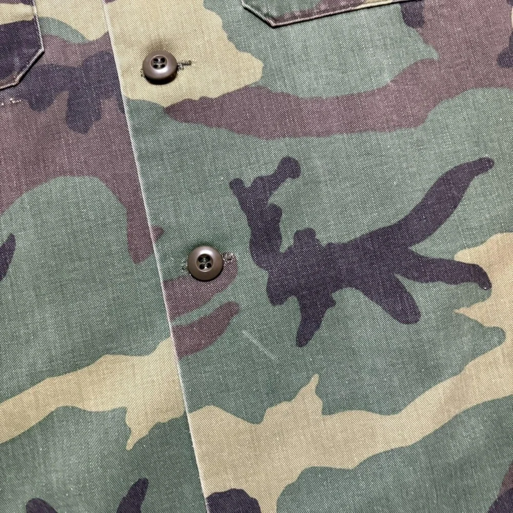 US Army OG-507 Shirt Woodland Camo BDU Mens Large Green‎ Twill Button 70s 80s